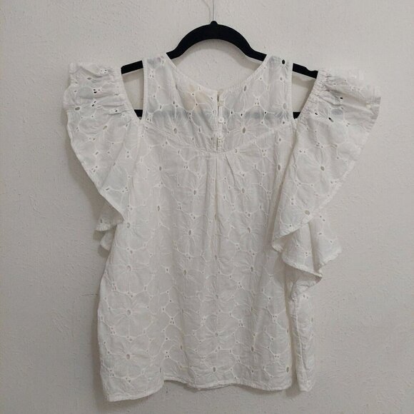 Maeve Women’s Lace Blouse Top White Off The Shoulder Ruffle Sleeve Tank Size S - Picture 7 of 9